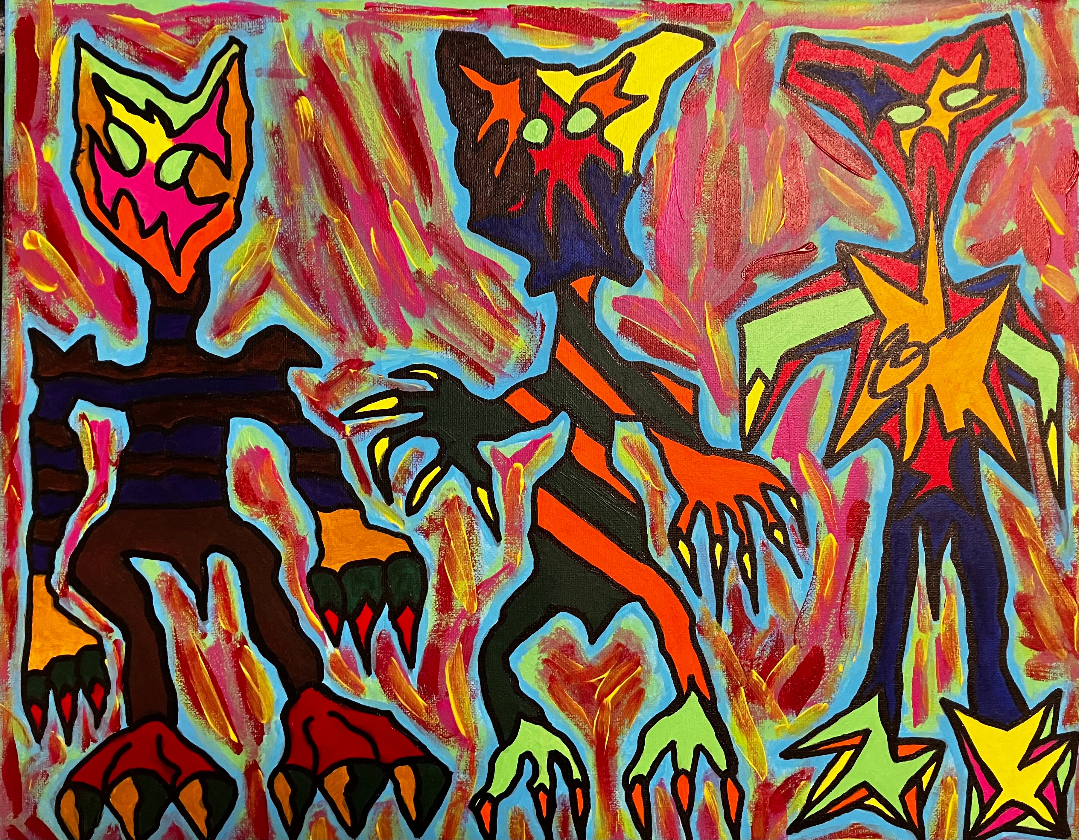 The Three Tricksters; 16x20 inch acrylic canvas