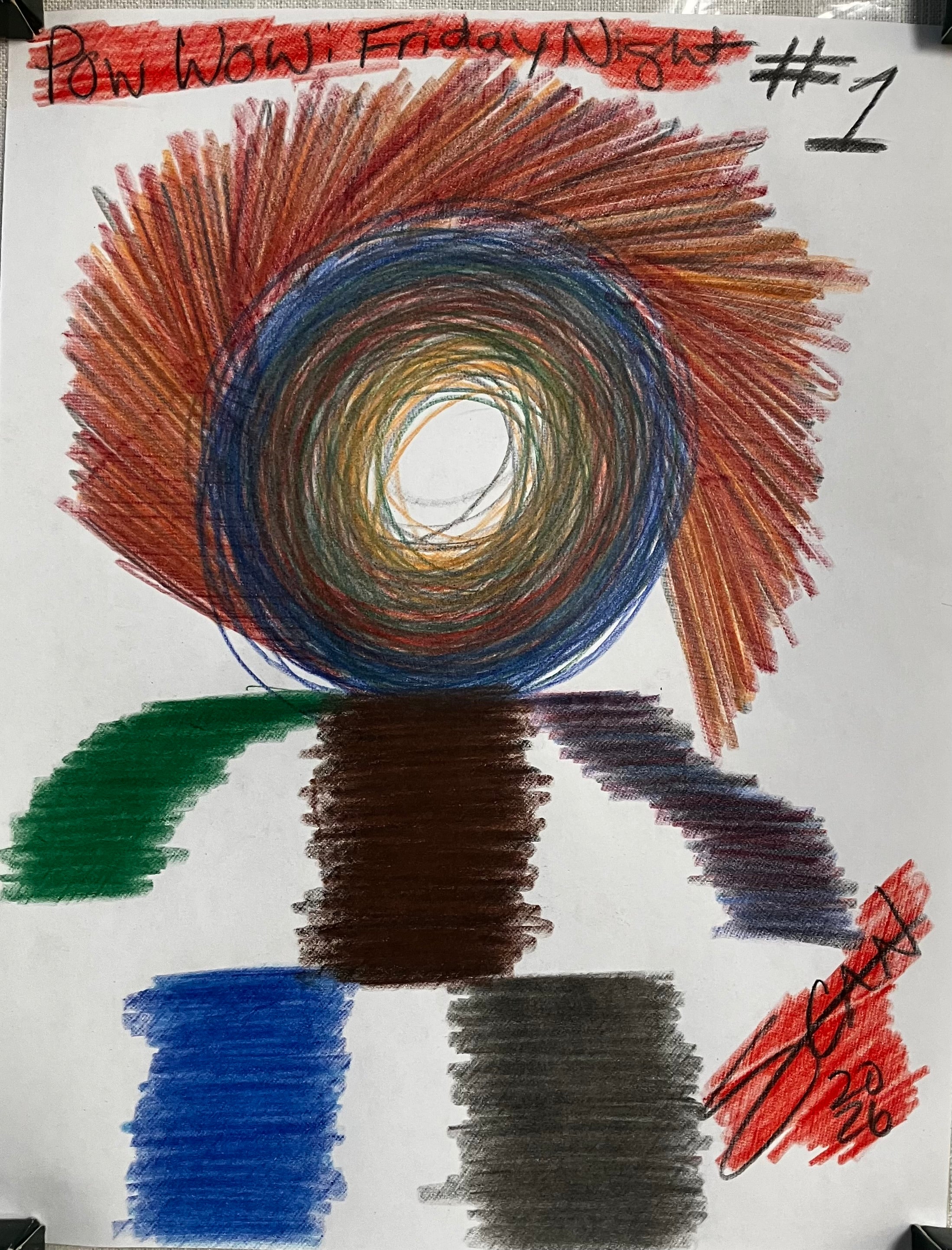 Pow Wow: Friday Night #1-#3; 8.5x11 inches copier paper; Crayola pencil on