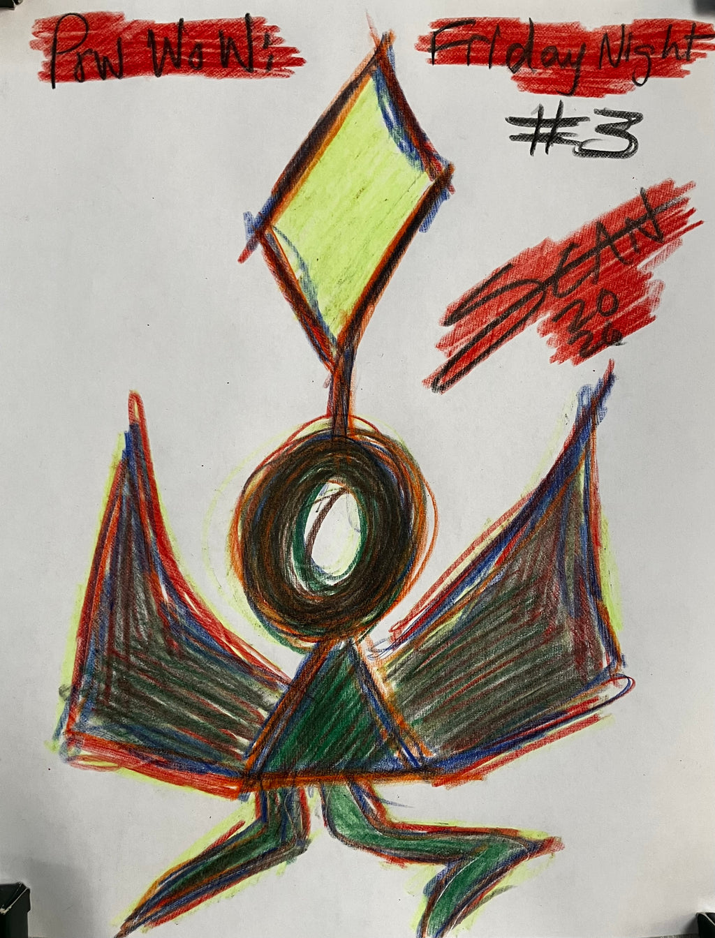 Pow Wow: Friday Night #1-#3; 8.5x11 inches copier paper; Crayola pencil on