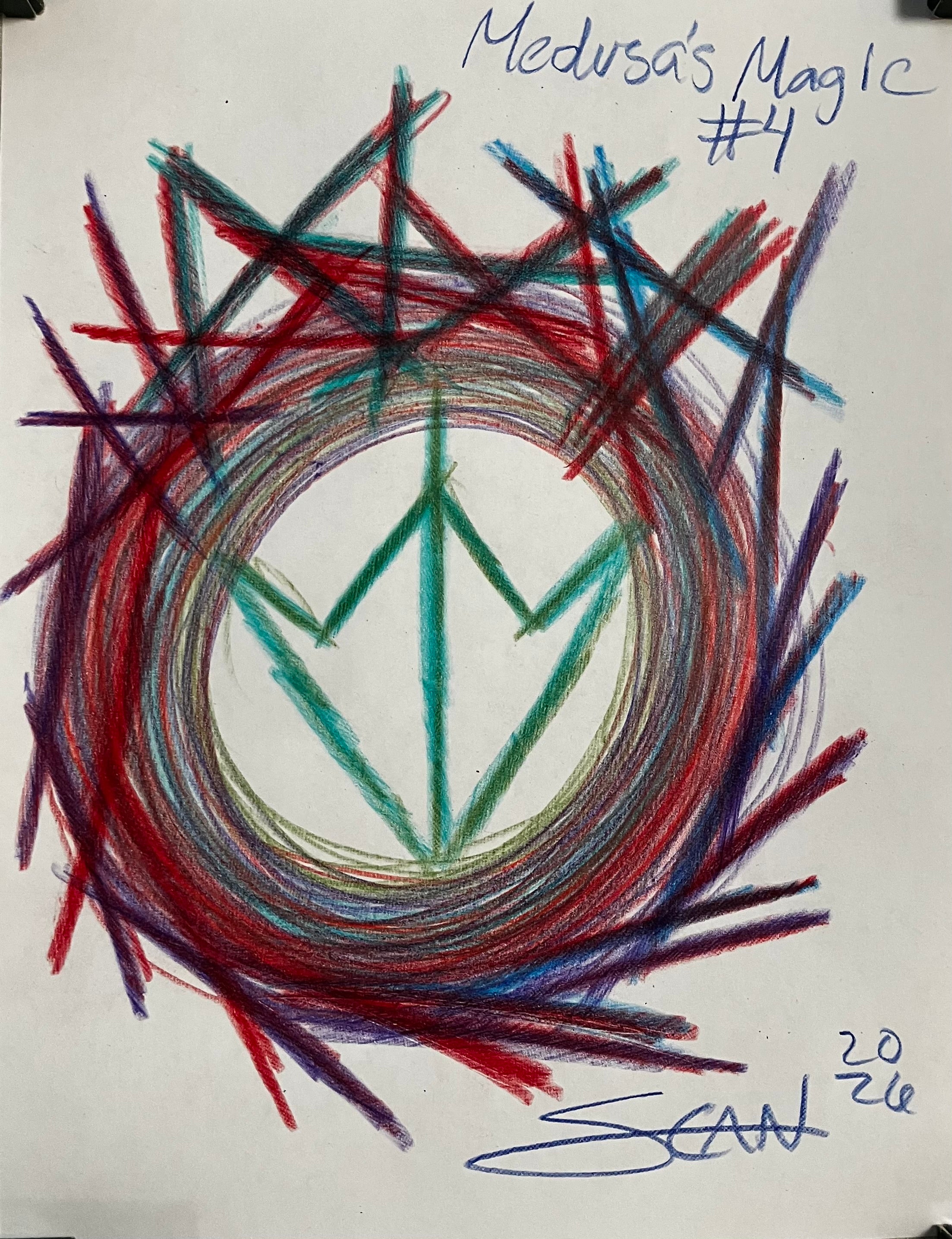 Medusa’s Magic #4 created and owned by SCAN 2026; Crayola Color Pencils on 8.5x11 inch copier paper