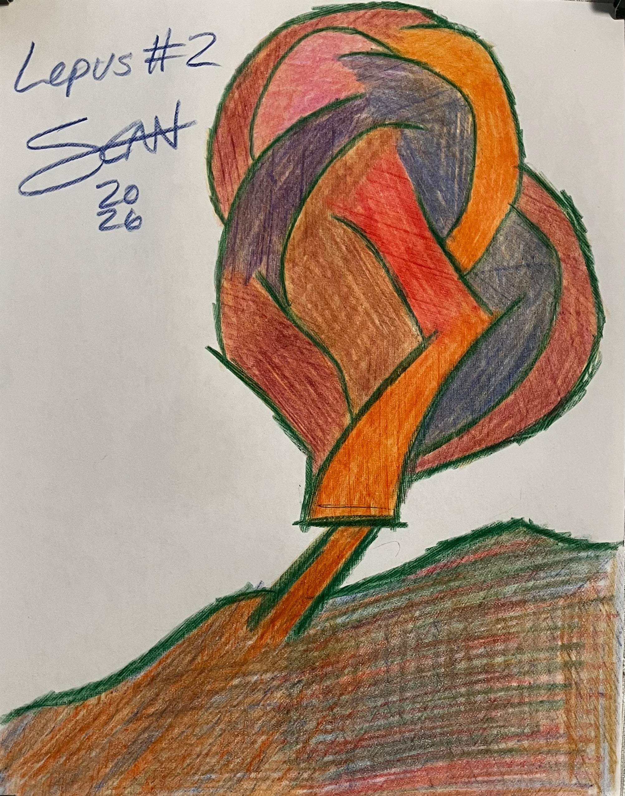Lepus #2 created and owned by SCAN 2026; Crayola Color Pencils on 8.5x11 inch copier paper. Original art