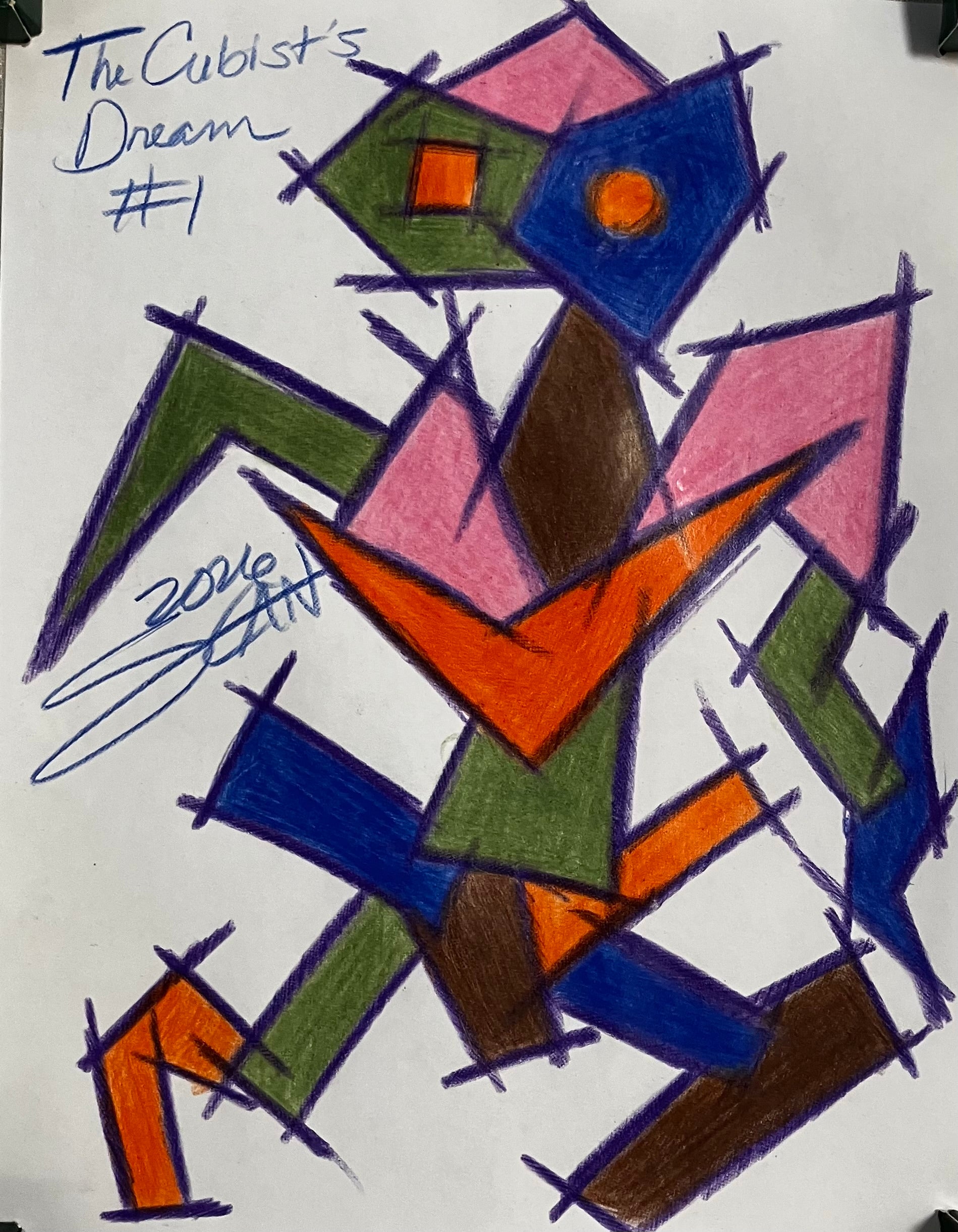 The Cubist’s Dream #1 created and owned by SCAN 2026; Crayola Color Pencils on 8.5x11 inch copier paper. Original art