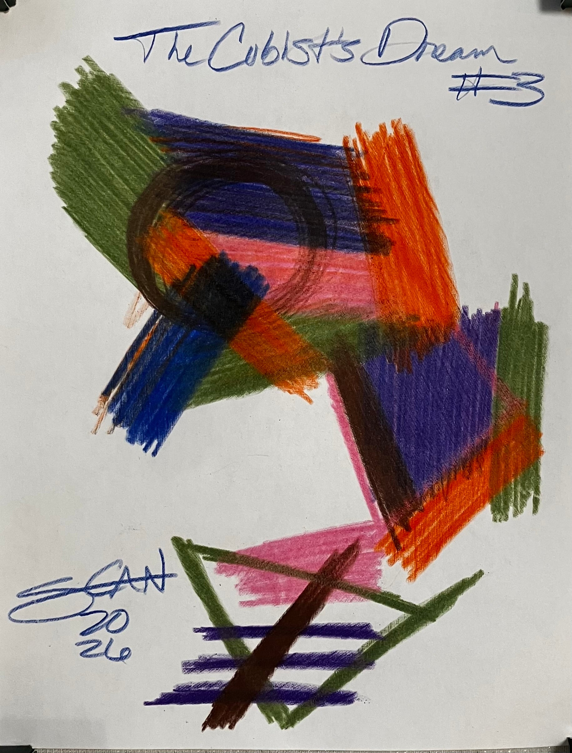 The Cubist’s Dream #3 created and owned by SCAN 2026; Crayola Color Pencils on 8.5x11 inch copier paper. Original art