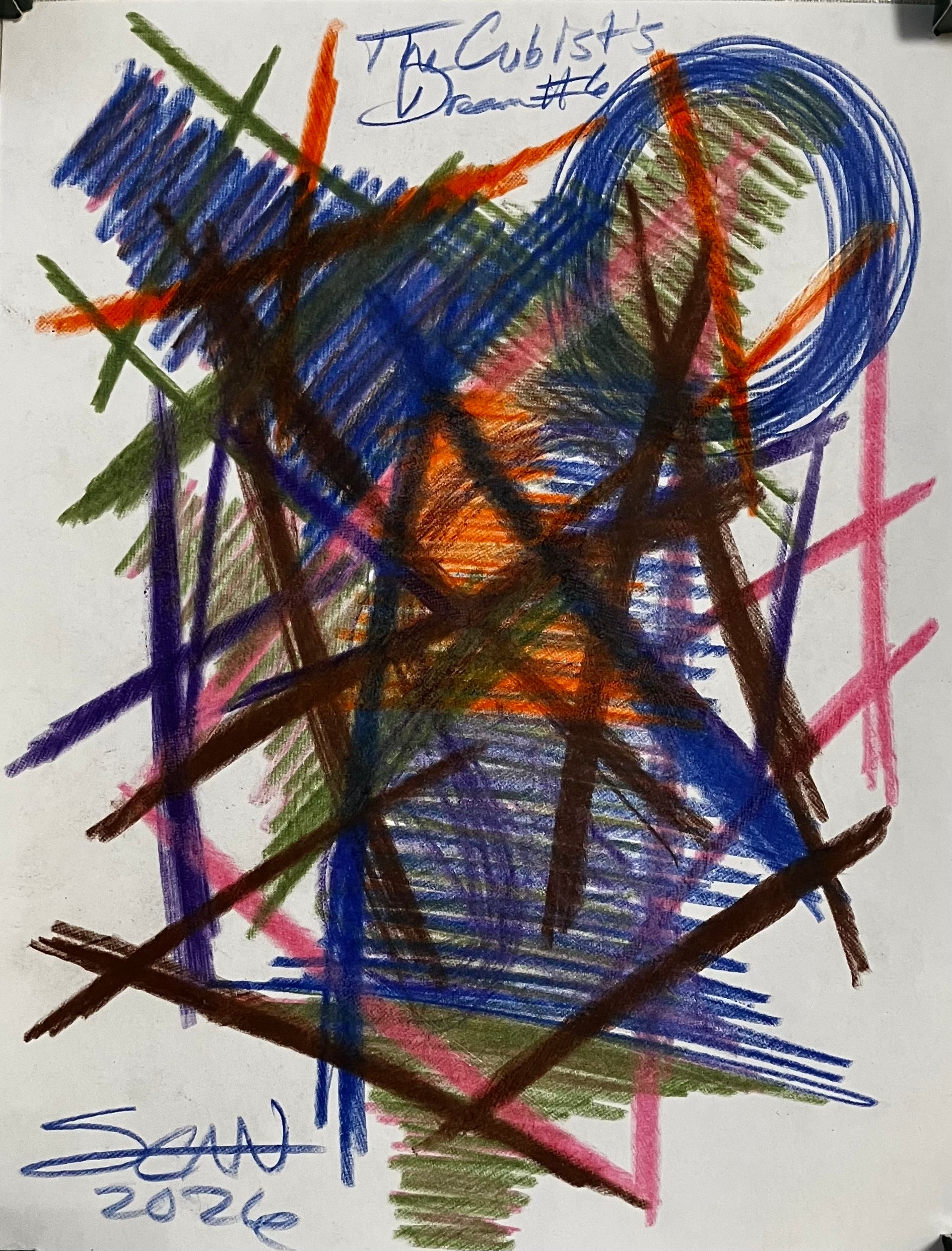 The Cubist’s Dream #6 created and owned by SCAN 2026; Crayola Color Pencils on 8.5x11 inch copier paper. Original art