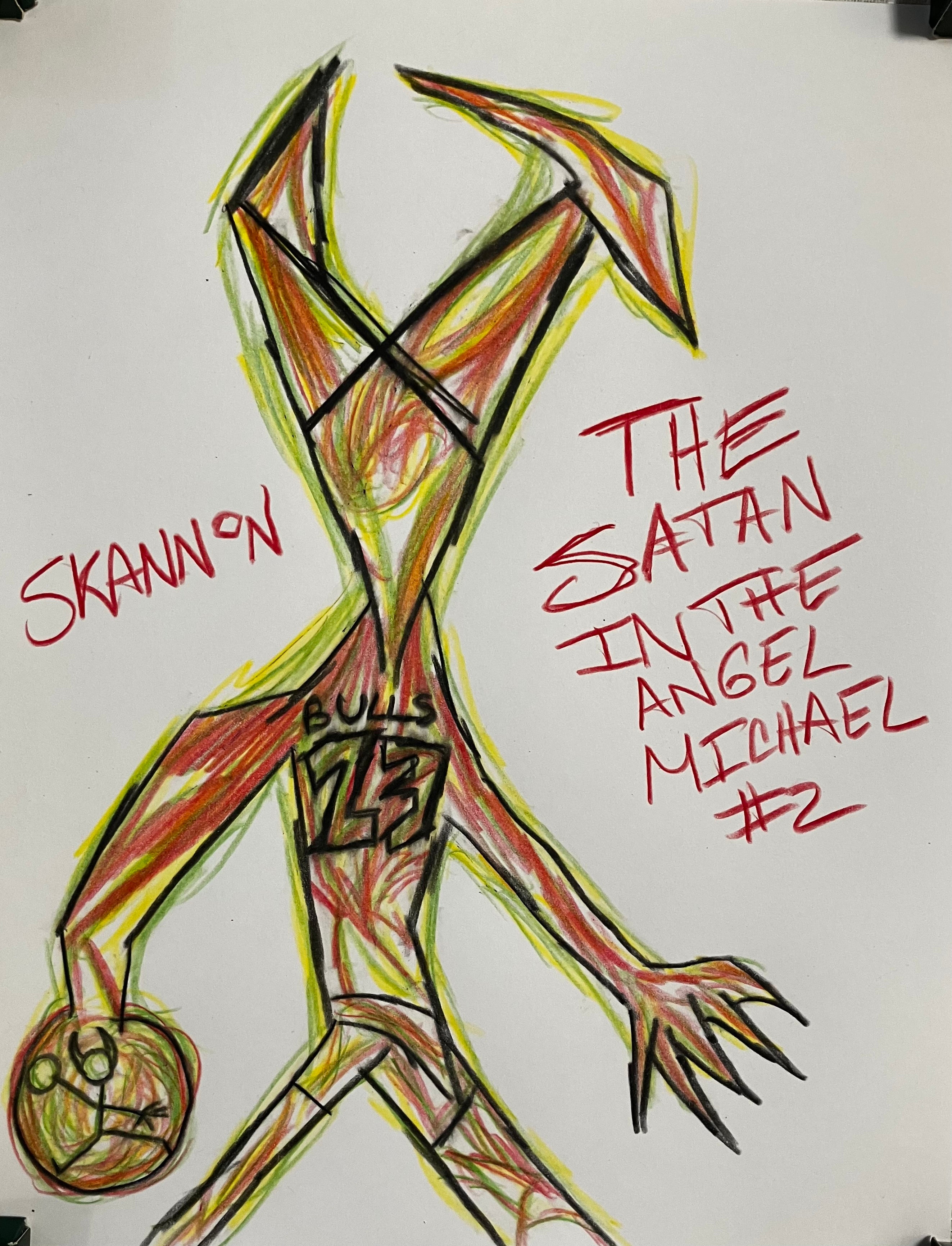 The Satan In The Angel Michael #2 created and owned by SKANNON. Original Crayola colored pencil on 8.5x11 inch premium card stock