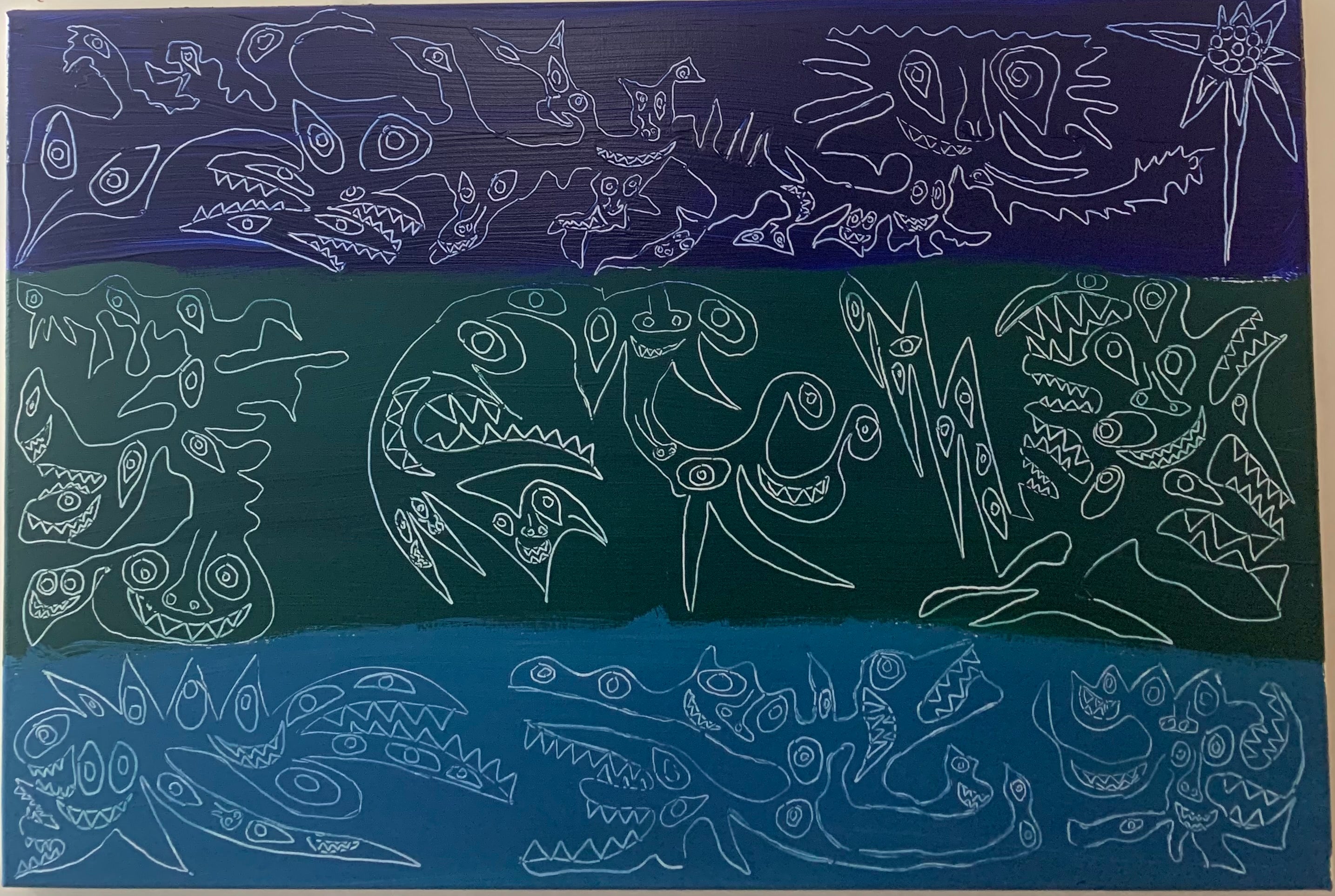 Three Elemental Levels acrylic on 24x36 inch canvas; ready to Hang